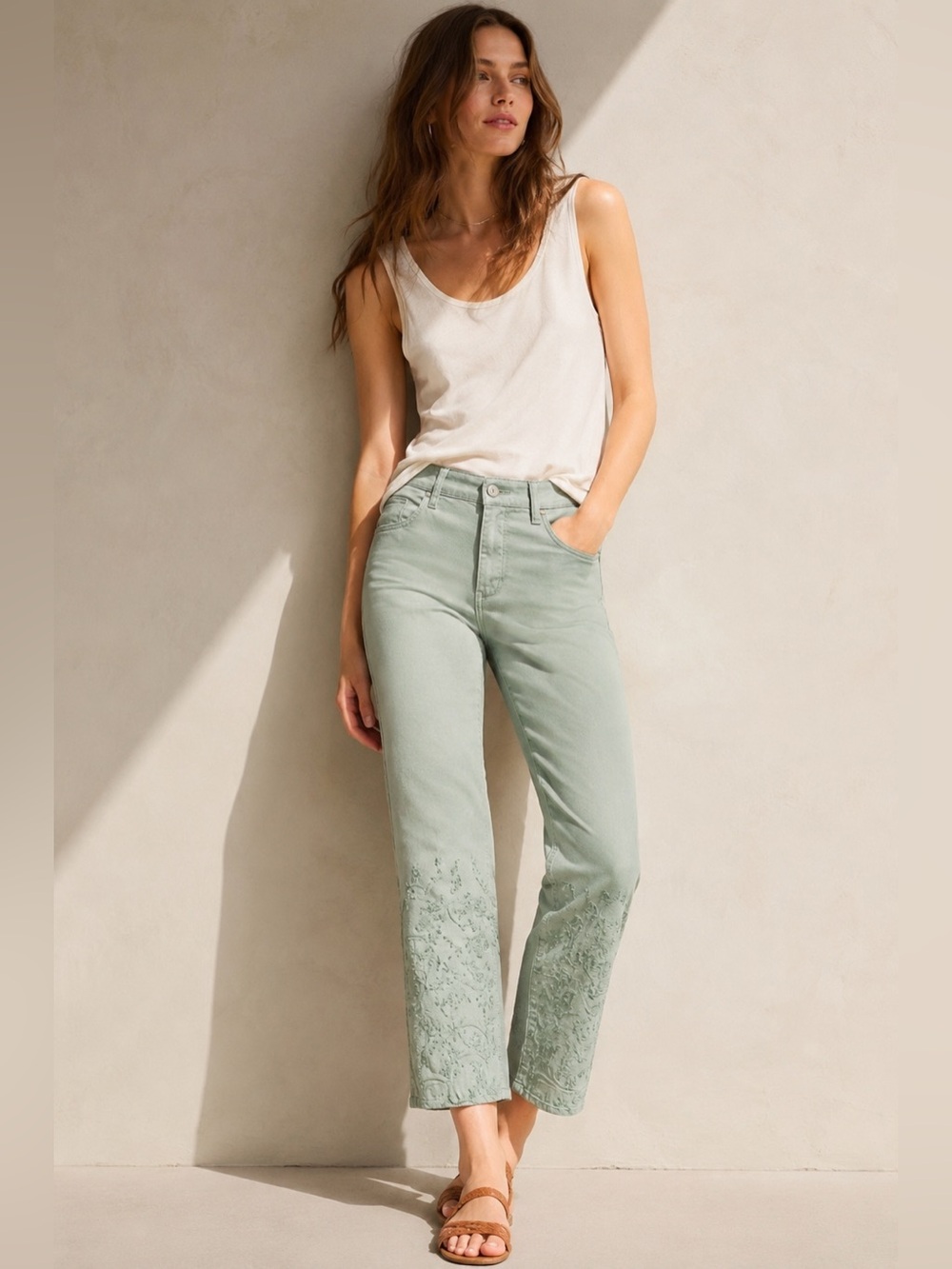 Pilcro and the Letterpress Hyphen Embroidered Sage Green Chino Pants Women’s